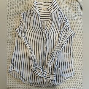 Lucky Brand Navy and White Striped Button Down Shirt